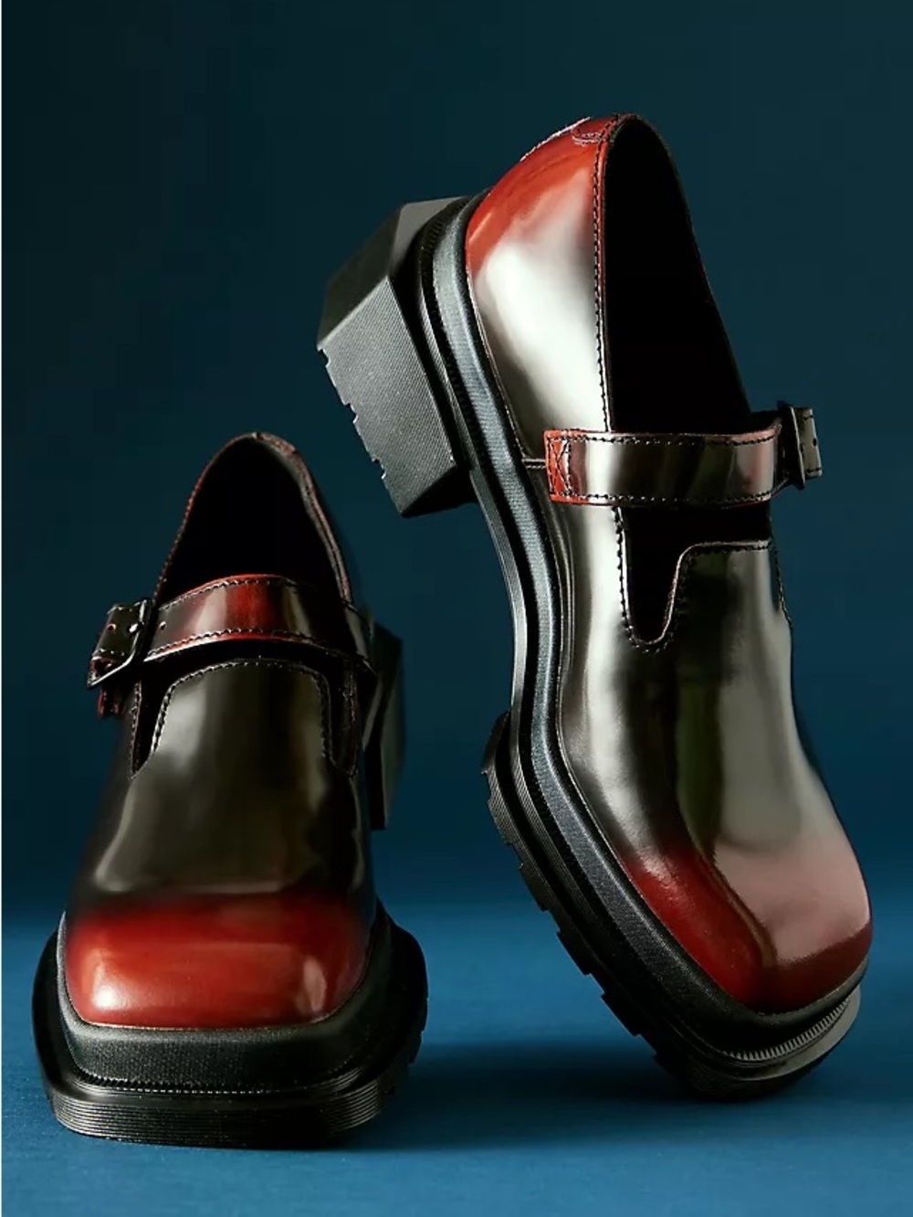 Dr. Martens Maybole Square Toe Mary Jane Black Cherry Red Leather Womens 7 Lug